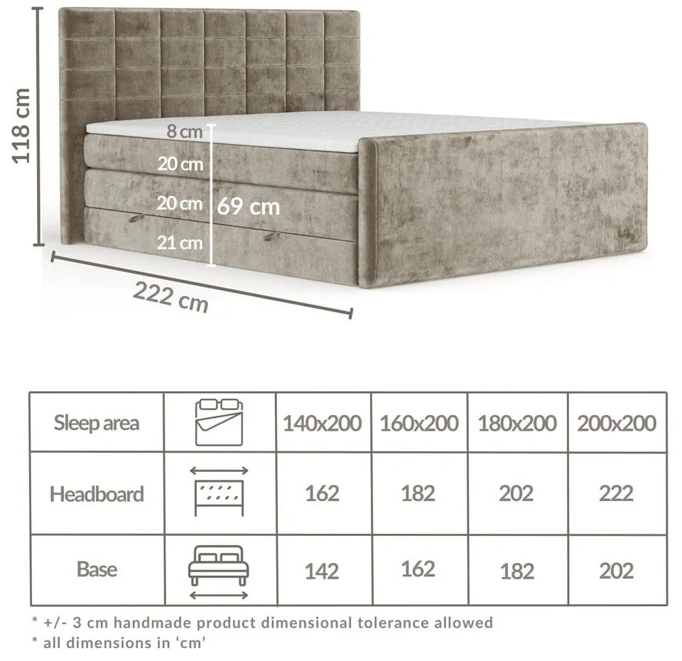 Svetlohnedá boxspring posteľ s úložným priestorom 180x200 cm Ava – Maison de Rêve