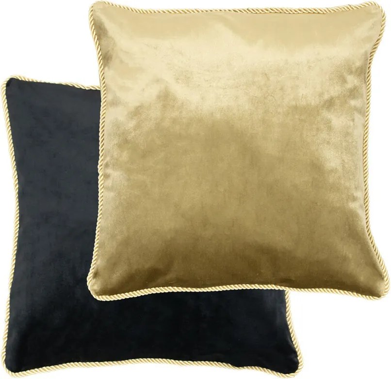 Čierny zamatový vankúš obšitý krúteným zlatým povrázkom Velvet black - 45*10*45cm