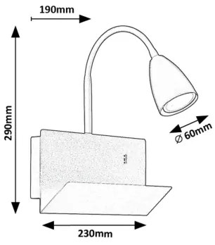 Rabalux 71089 - Nástenná lampa s poličkou TACITO 1xGU10/25W/230V čierna