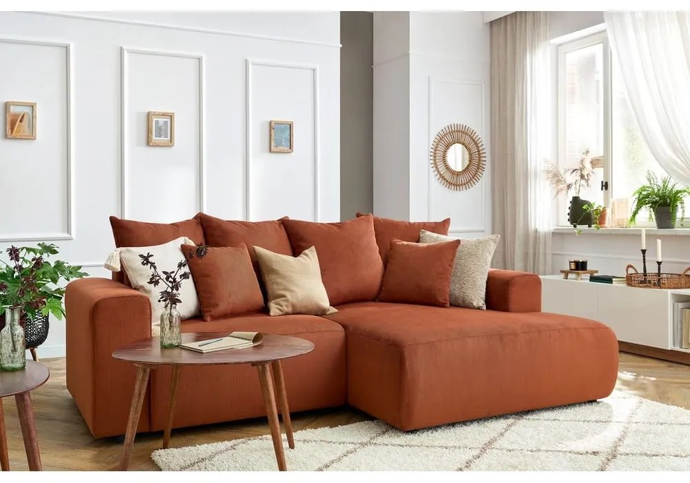 Oranžová zamatová rohová pohovka Enjoy – Bobochic Paris
