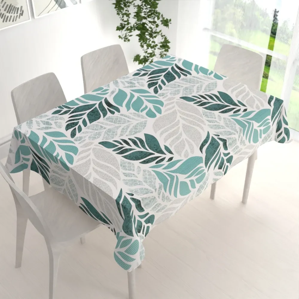 Biante Bavlnený obdĺžnikový obrus Sandra SA-572 Sivo-modrozelené abstraktné listy na bielom 60x100 cm