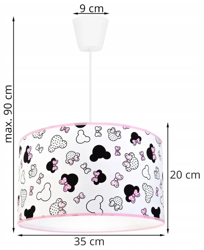 Detské závesné svietidlo Minnie, 1x textilné tienidlo so vzorom, (fi 35cm)