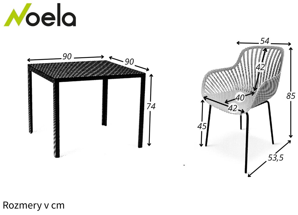 Noela Záhradný jedálenský set Viking M + 4x kreslo GABY sivá