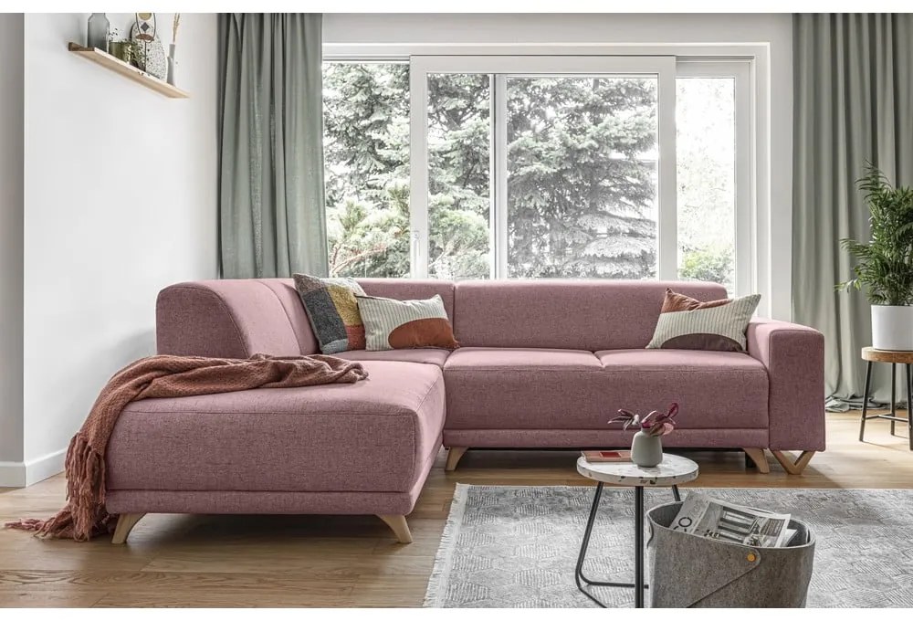 Ružová rozkladacia/s úložným priestorom rohová pohovka (ľavý roh/do L) Classy Sophie – Miuform
