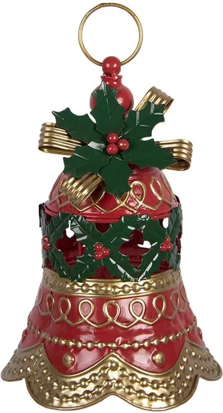 Červeno-zelená vianočná kovová dekorácia zvonček - Ø 21*29 cm