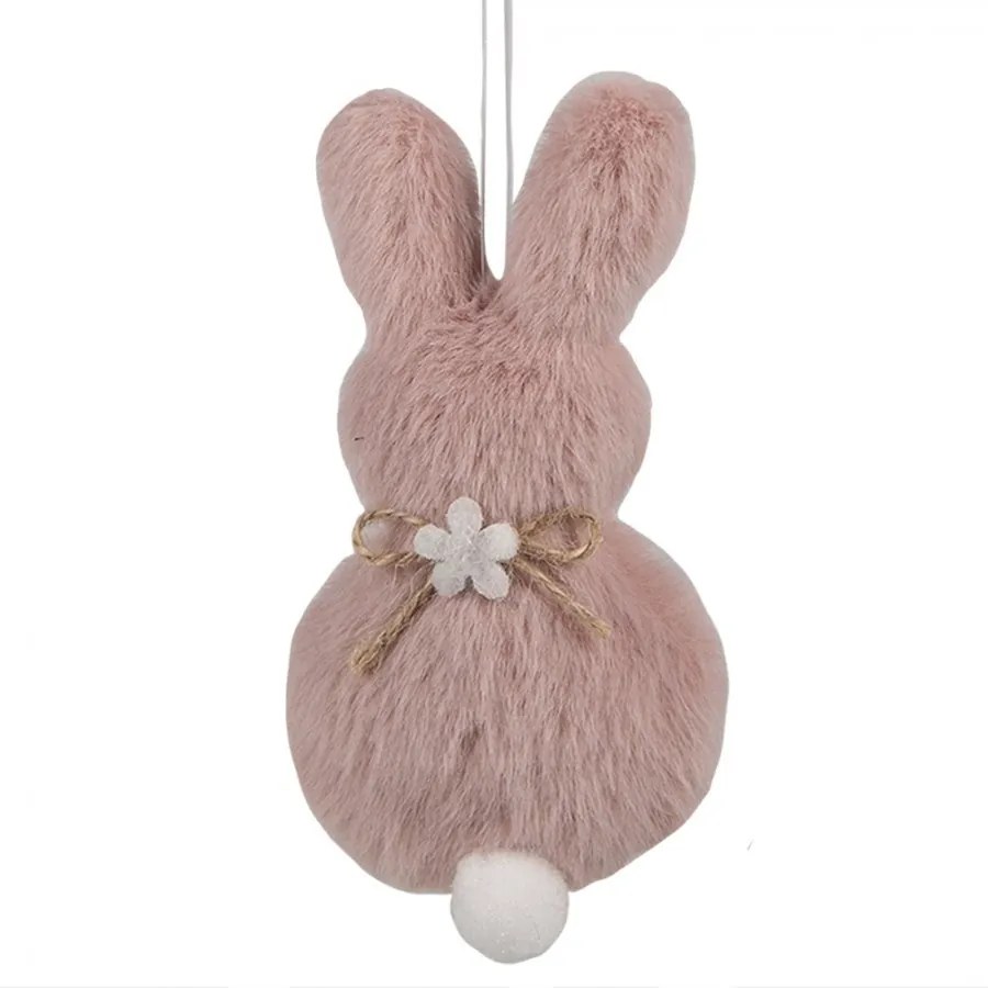 Ružový plyšový závesný veľkonočný zajačik s kvietkou Magiccal - 6*2*11 cm