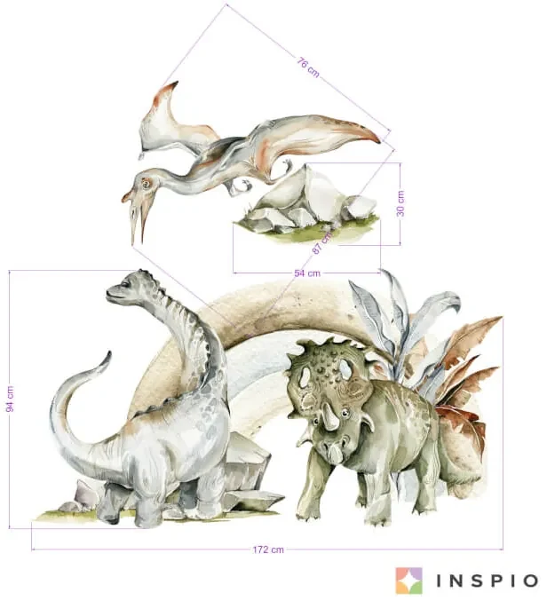 Nálepky na stenu - Dinosaury s dúhou