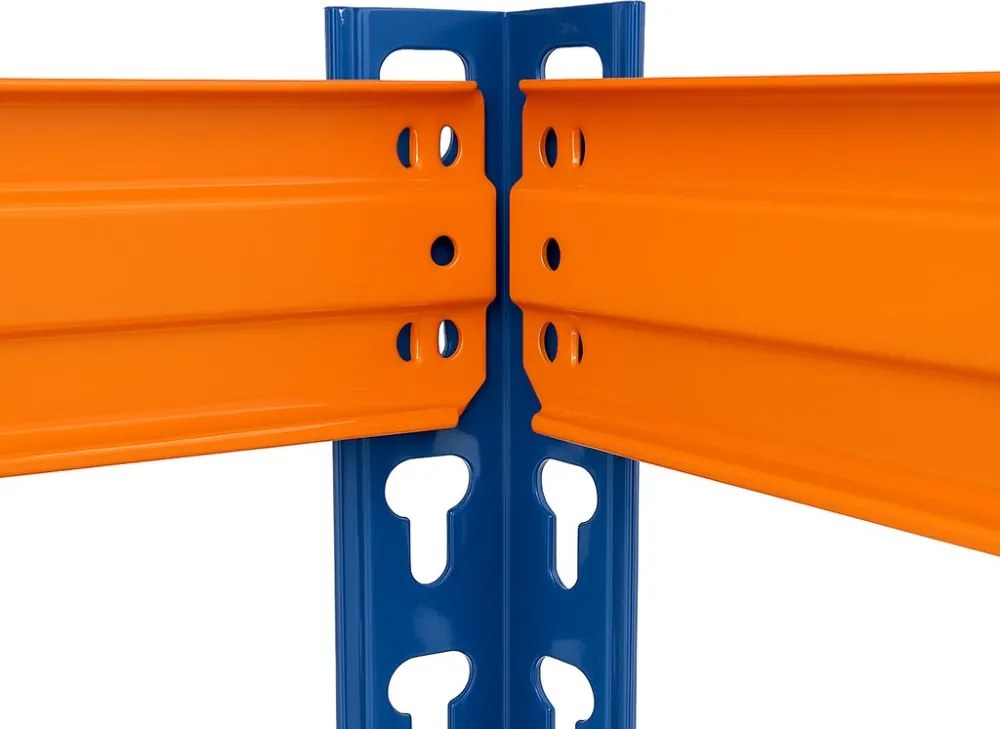 Akcia 5x Regál 216x180x50 cm profesionálny 5-policový, nosnosť 1500 kg - modro-oranžový