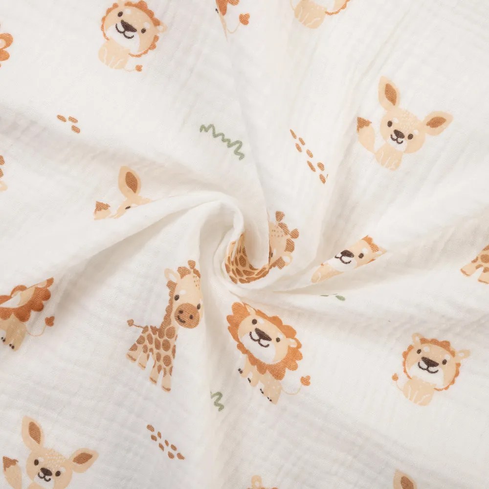 Biante Mušelínová plienka/dečka Nature MSN-084 Safari zvieratká na krémovo bielom 70x70 cm