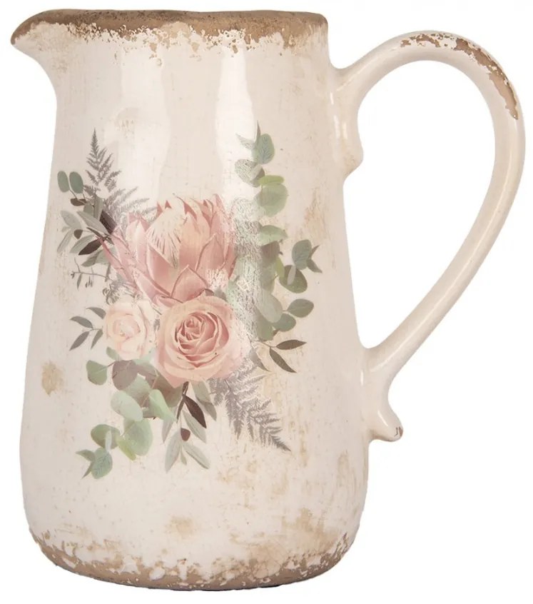 Béžový keramický džbán s kvetmi Protea Eucalypt M - 17*12*18 cm