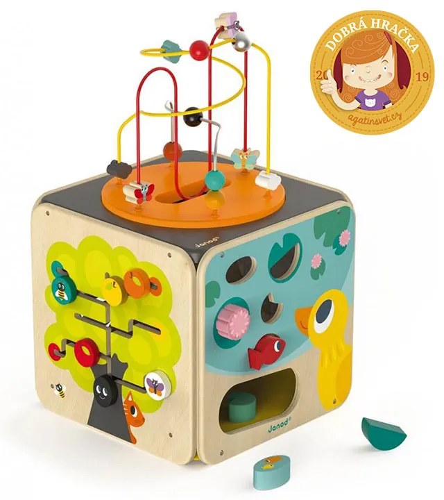 Drevená didaktická kocka s motorickým labyrintom