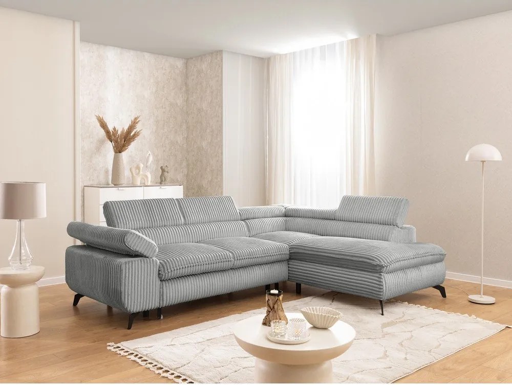 Svetlosivá menčestrová rohová pohovka (pravý roh/do L) Marbeya – Ropez