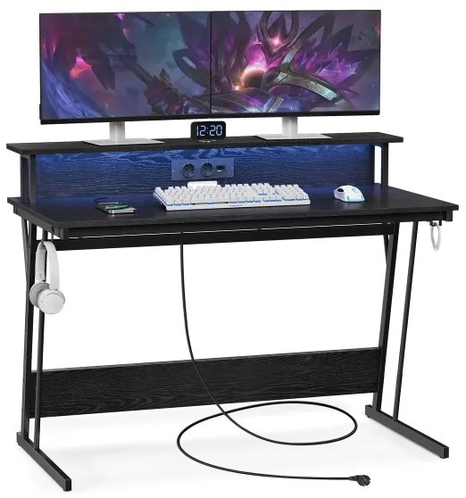 Písací stôl SOLEA-X s podsvietením, čierny