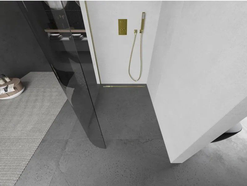Mexen Kioto L, sprchová zástena Walk-In 80 x 200 cm, 8mm číre sklo, zlatý matný profil, 800-080-103-55-06