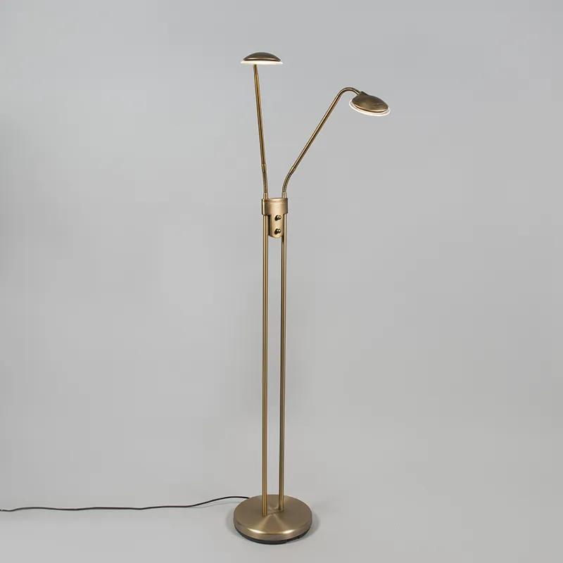 Moderná stojaca lampa bronzová s lampou na čítanie vrátane LED - Eva
