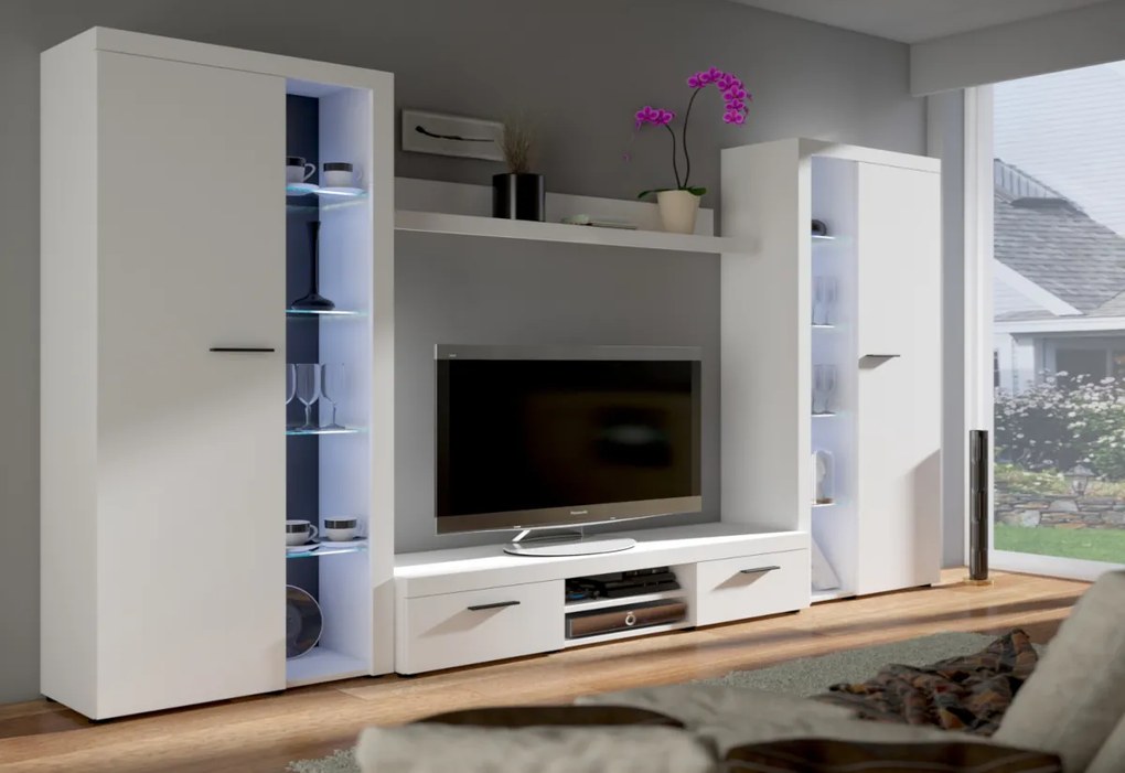 Obývacia stena RUMBA XL, 300x190x34, sonoma + LED osvetlenie
