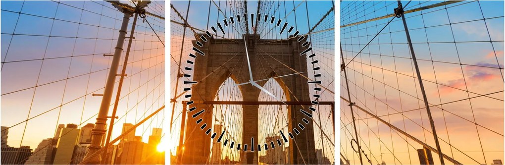 Obraz - Brooklynský most, Manhattan, New York (s hodinami) (90x30 cm)