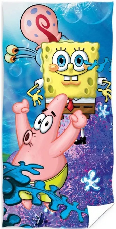 Detská plážová osuška SpongeBob s Garym a Patrikom - 100% bavlna - 70 x 140 cm