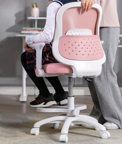 Detská otočná stolička Neoseat JUNI s podnožou — látka, ružová