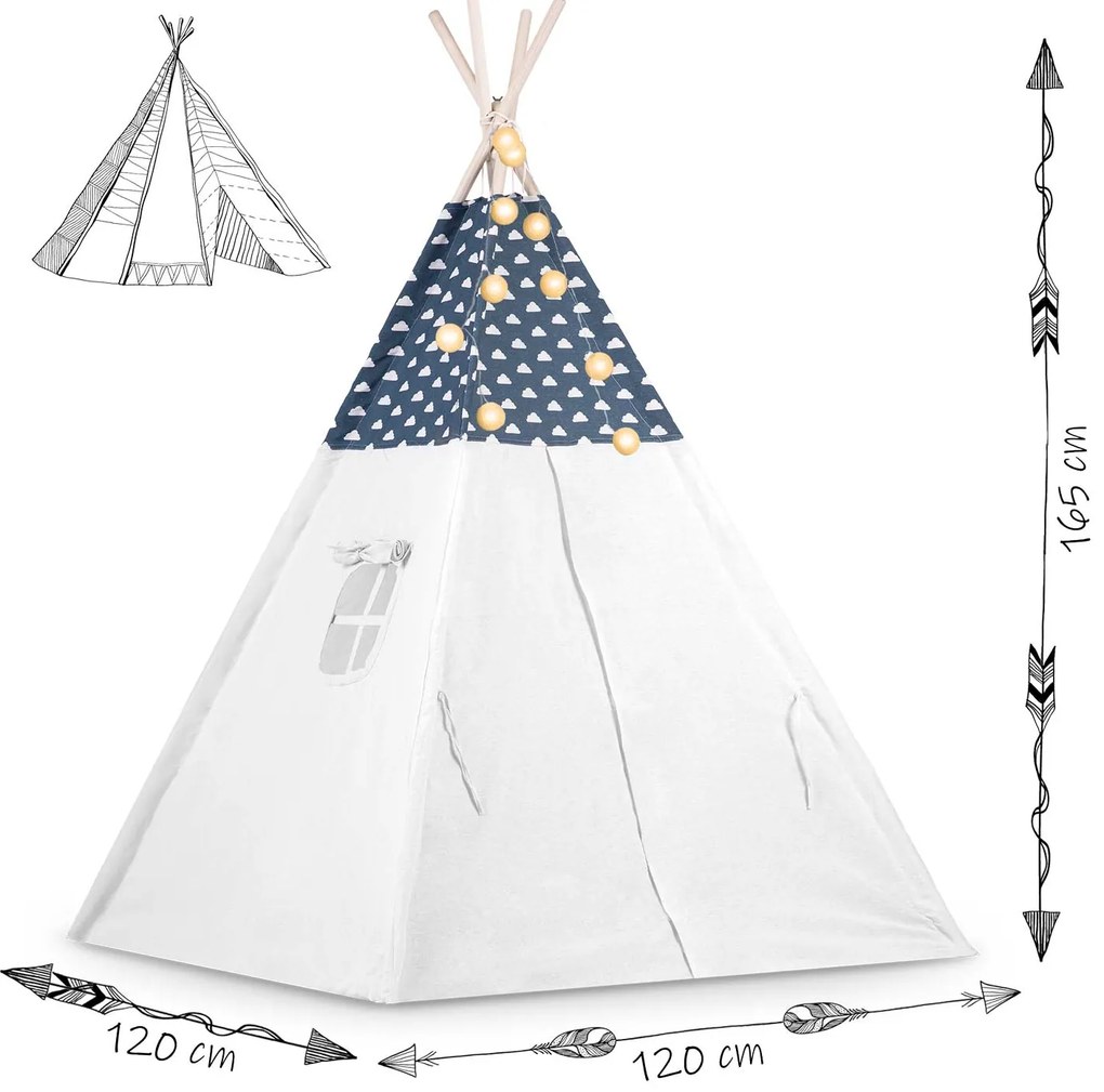 Detský stan Tepee so svetlami Nukido - námornícka modrá