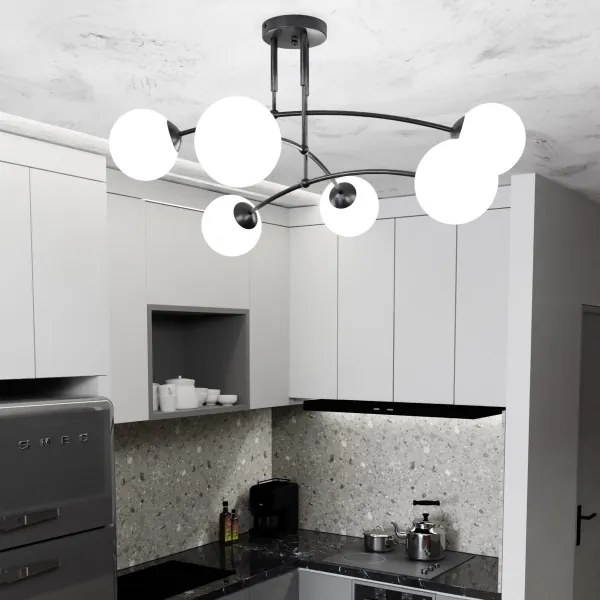 Luster na tyči PREGOS 6xE14/10W/230V čierna/biela