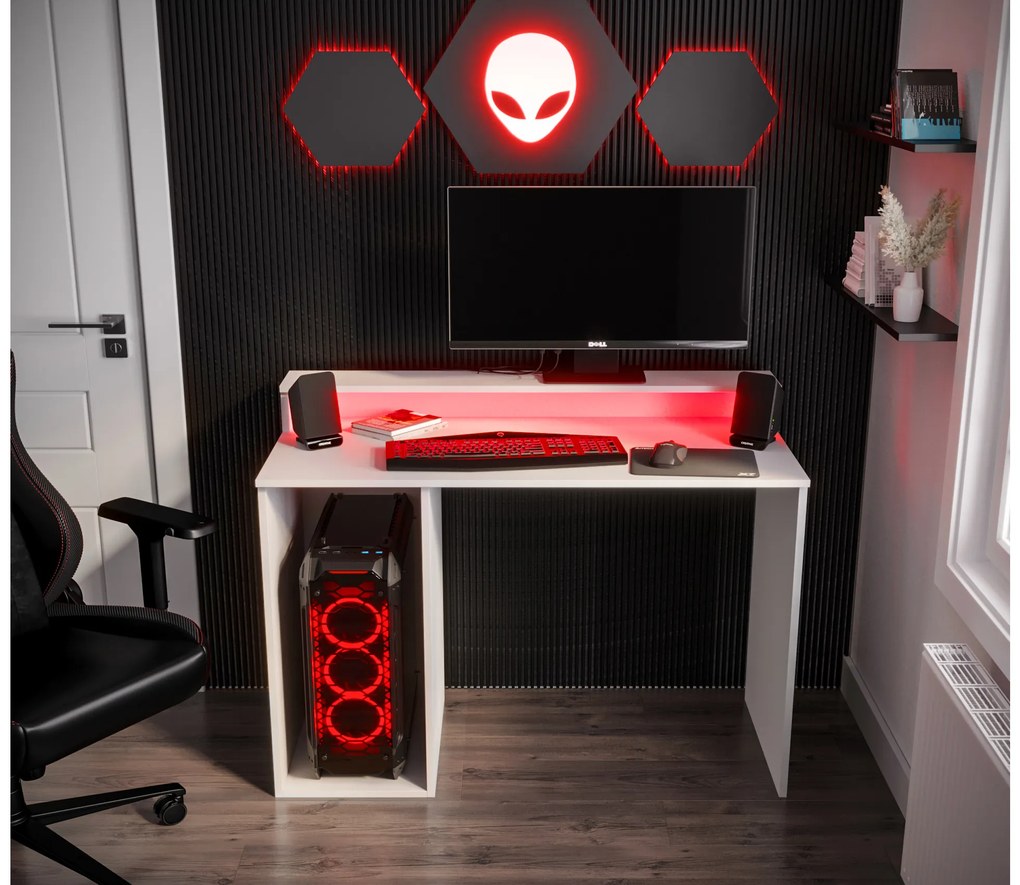 Herný PC stolík Garrick 2 (biely) (s LED RGB osvetlením). Akcia -71%. Vlastná spoľahlivá doprava až k Vám domov. 1064136
