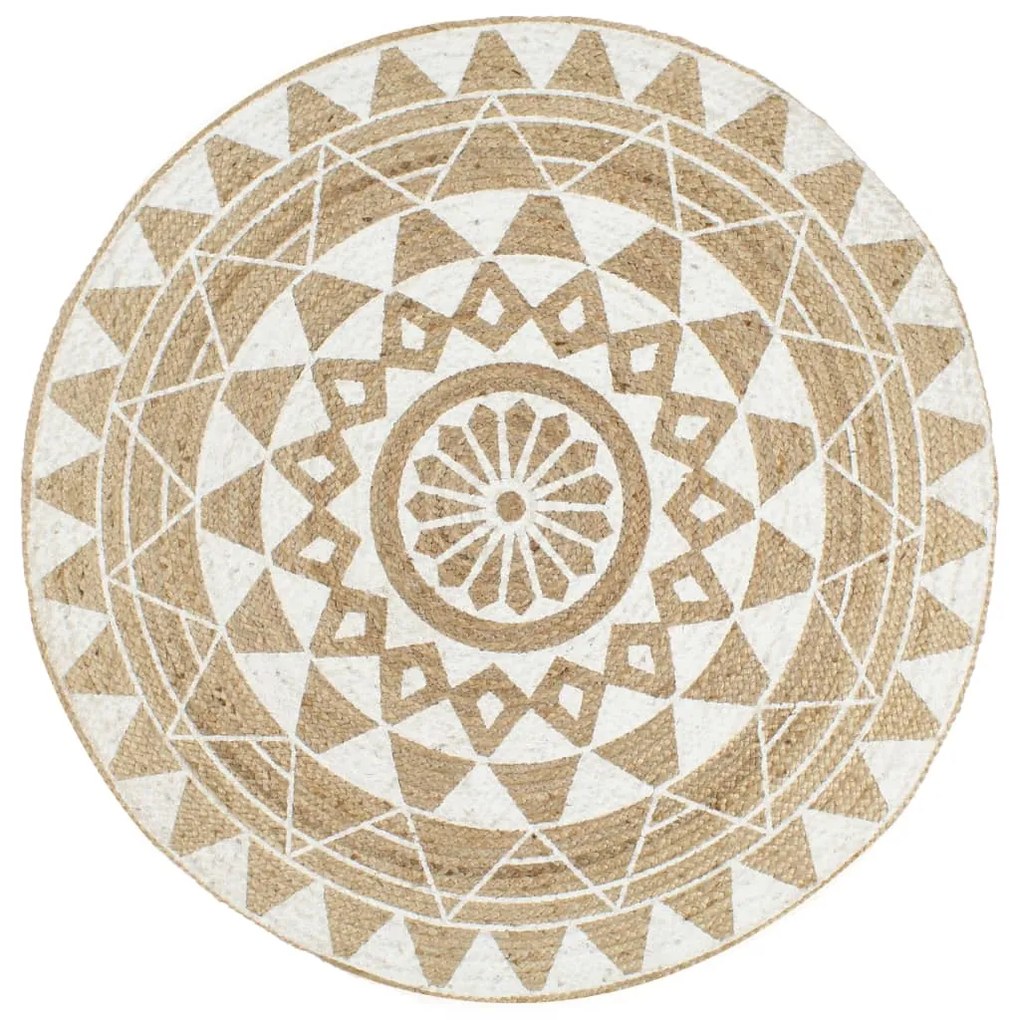 vidaXL Ručne vyrobený jutový koberec s bielou potlačou 90 cm