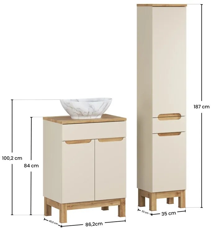 Koupelnová sestava Bali Casad Pati s deskou, umyvadlem a skříňkami 60 cm kašmírová/dub wotan