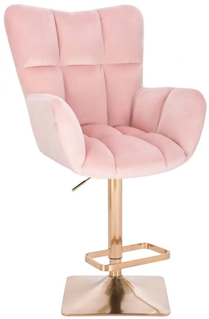 LuxuryForm DESIGN Barové kreslo AURORA VELUR na zlatej hranatej podstave - svetloružové