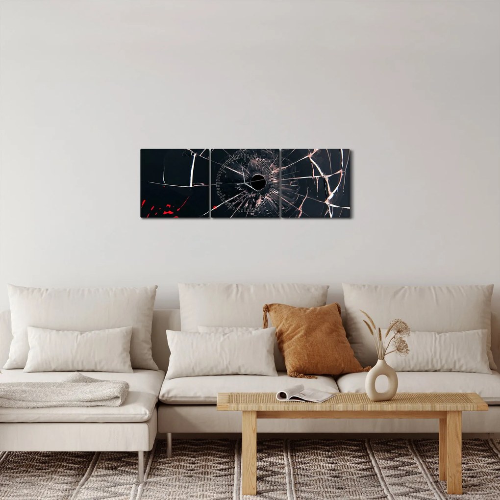 Abstraktný obraz - rozbité sklo (s hodinami) (90x30 cm)