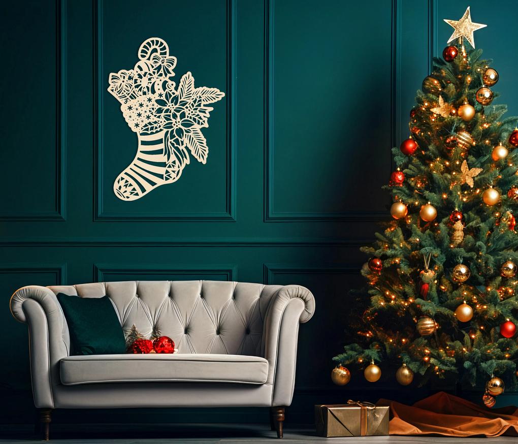 Vianočná ponožka na stenu - Drevená preglejka