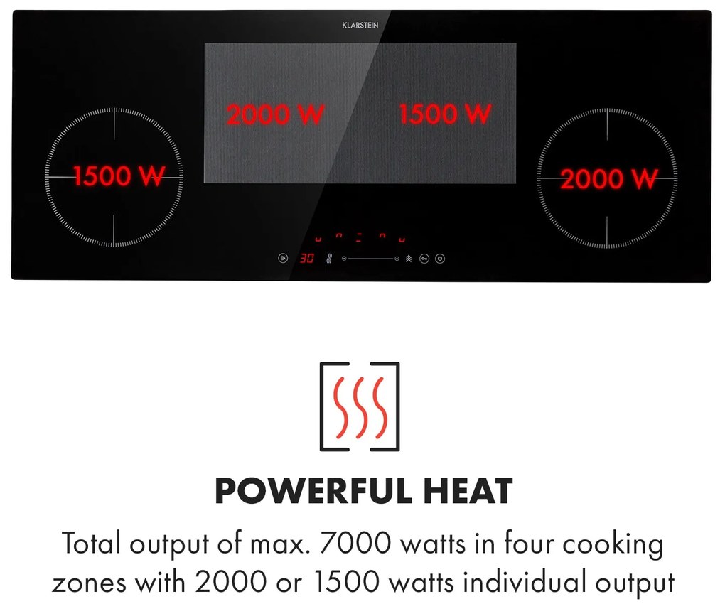 Klarstein Delicatessa 90 Slim, vstavaná indukčná varná doska, 7000 W, 4 zóny, samostatná