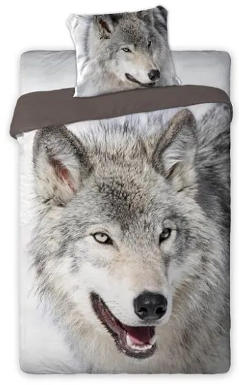Bavlněné povlečení Wild Vlk 140x200 cm šedé