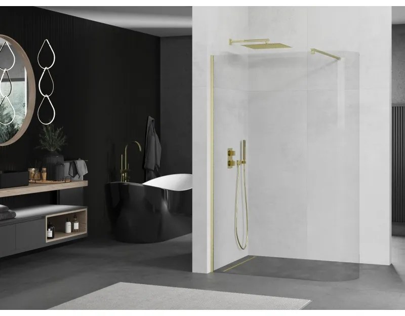 Mexen Kioto, sprchová zástena Walk-In 150 x 200 cm, 8mm číre sklo, zlatý matný profil, 800-150-101-55-06