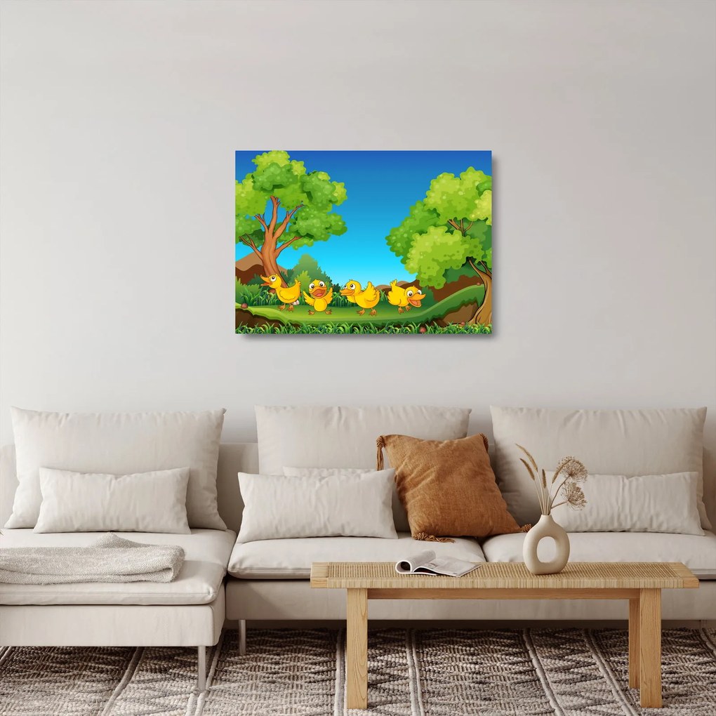 Sklenený obraz - Veselé káčatka (70x50 cm)