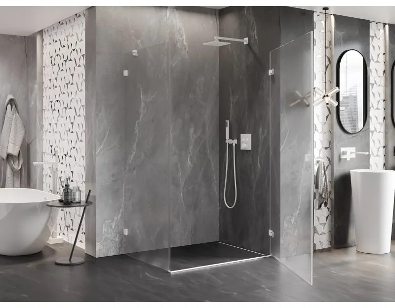 Mexen Lunar-B, pravostranný výklopný sprchový kút 90 x 70 cm, 8mm číre sklo, biely profil, 832-090-070-20-00-P