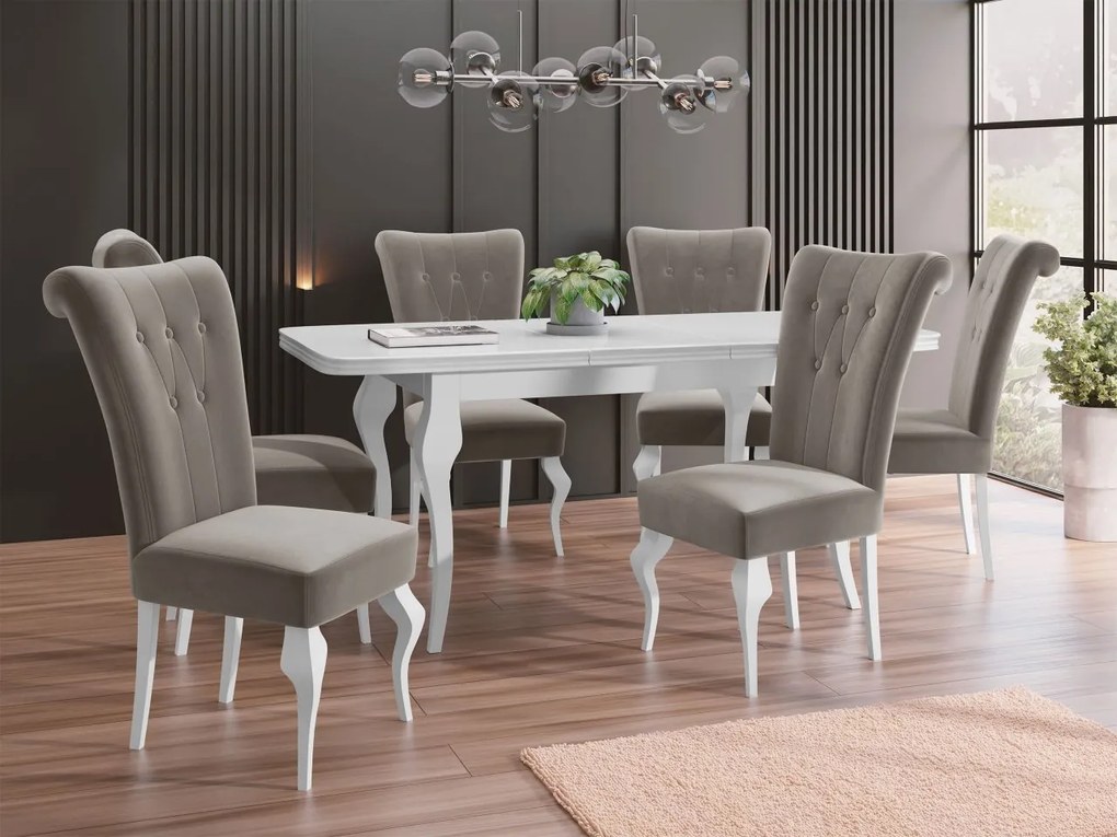 Rozkladací stôl Julia so 6 stoličkami ST63, Dostupné poťahy: Magic Velvet 2258, Farby: biela / biely lesk
