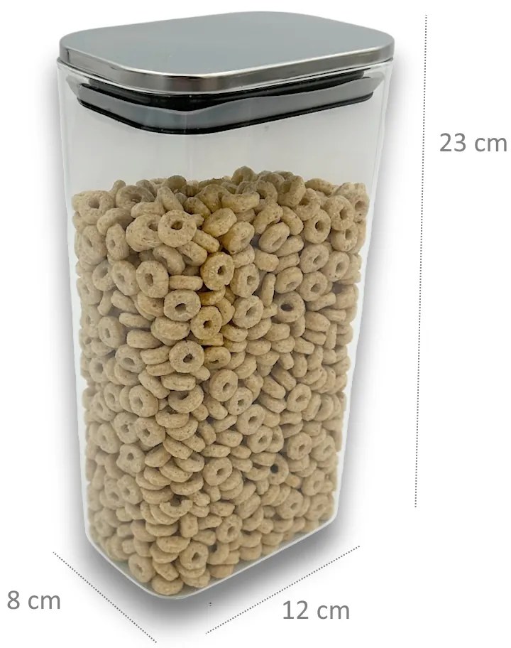 Arte Regal Sklenená obdĺžniková dóza s nerezovým vekom, 1,8l NEREZ VIVO