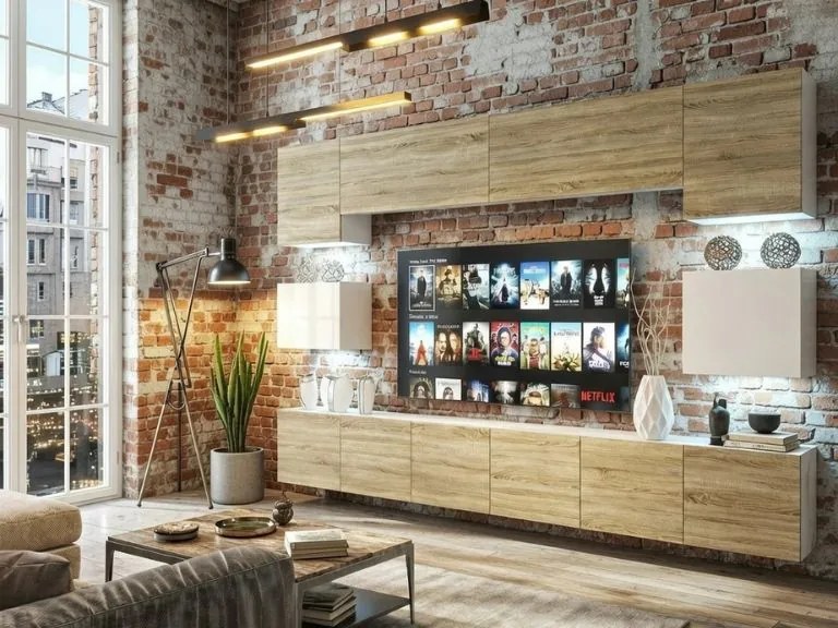 Obývacia stena Belini Premium Full Version dub sonoma / biely lesk + LED osvetlenie Nexum 41