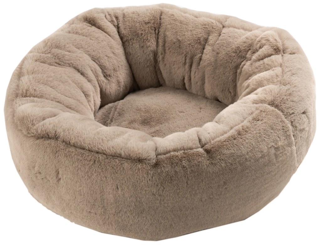 Béžový chlpatý guľatý pelech pre mačičku Rondo - Ø 50 * 19 cm