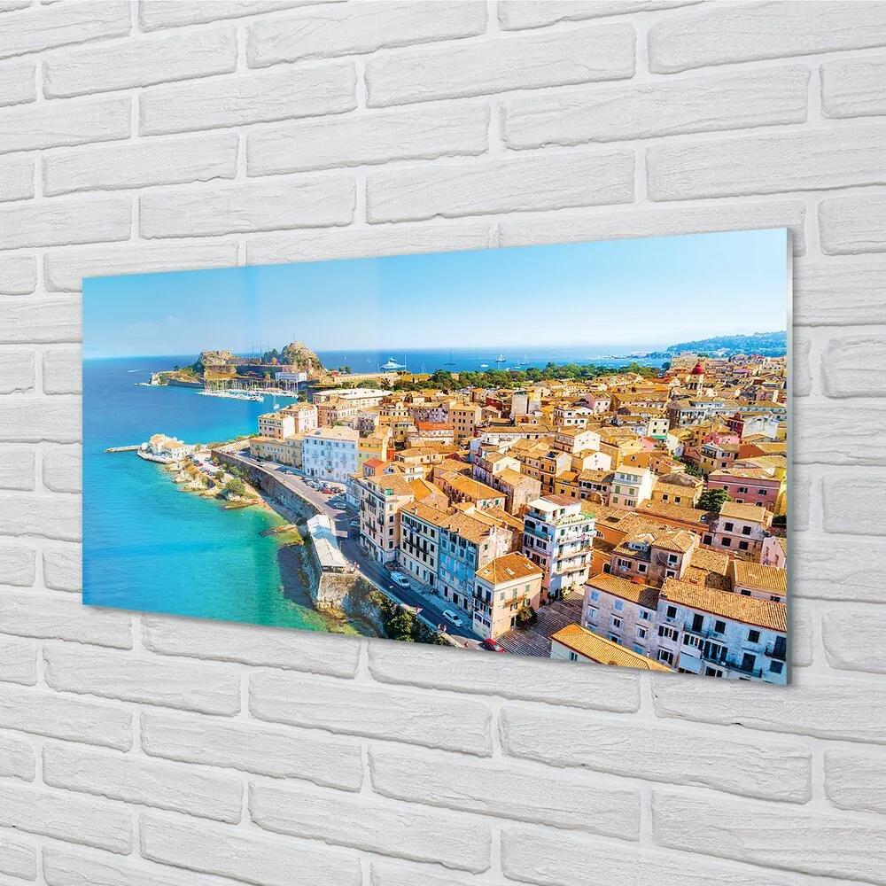 Sklenený obraz Grécko Morské pobreží mesto 100x50 cm