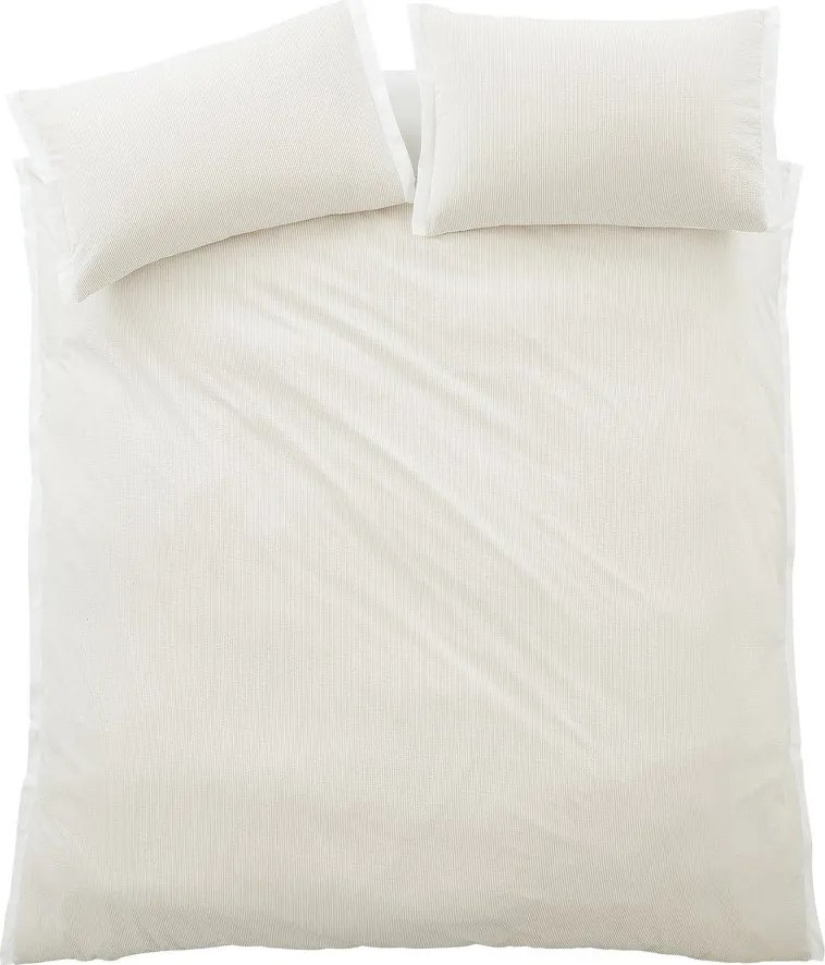 Krémové obliečky na jednolôžko z bavlneného perkálu 135x200 cm Seersucker Woven Stripe – Bianca