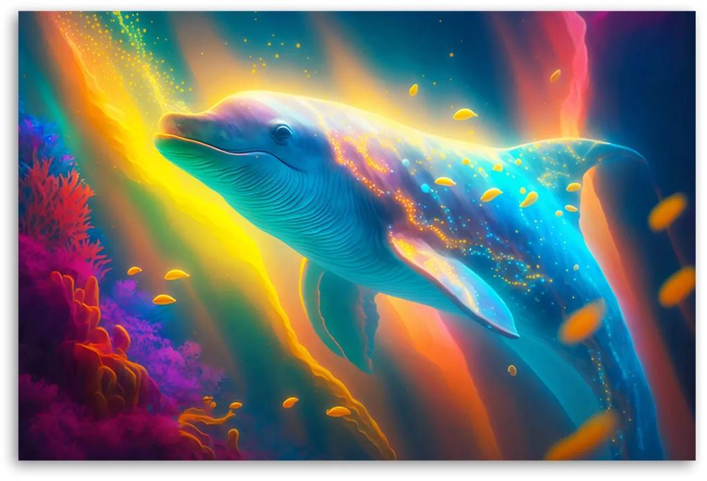 Obraz na plátně, Neonová velryba - 120x80 cm