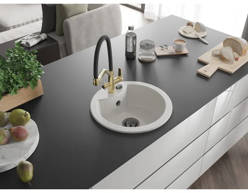Mexen Diego, 1-komorový granitový drez 488x488x167 mm a drezová batéria Duo, biela, 6512-20-671701-57-B
