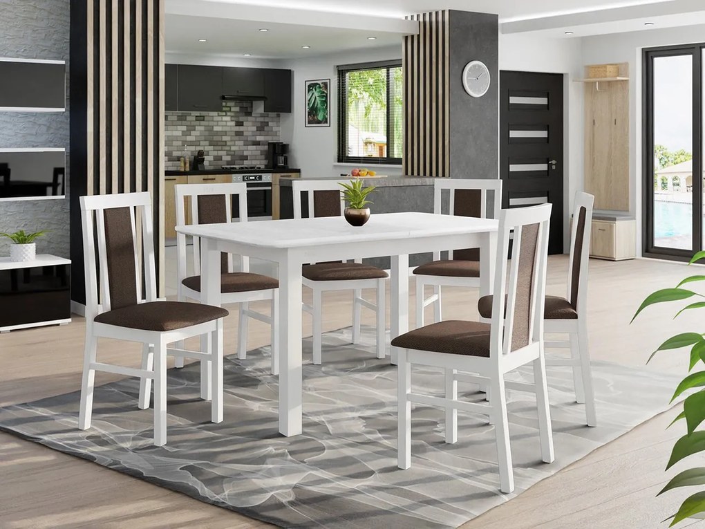 Rozkladací stôl so 6 stoličkami - AL65, Morenie: orech, Poťahové látky: Hygge D20