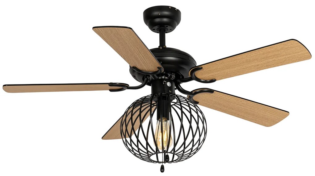 Stropný ventilátor čierny s drevom a ťahovým spínačom - Mistral Johanna