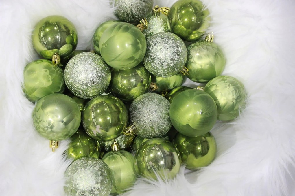 Olivovozelené plastové vianočné gule 6cm 30ks