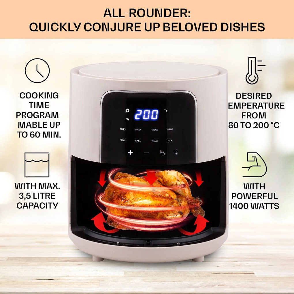 Klarstein Crisp-Pro, teplovzdušná fritéza, 1400 W, 3,5 l, 8 programov, časovač