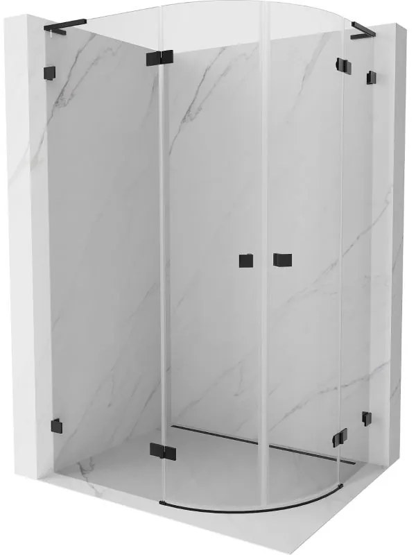Mexen Lunar, L polkruhový sprchový kút naklápací doľava 80 x 70 cm, 8mm číre sklo, čierny profil, 833L-080L-070P-70-00