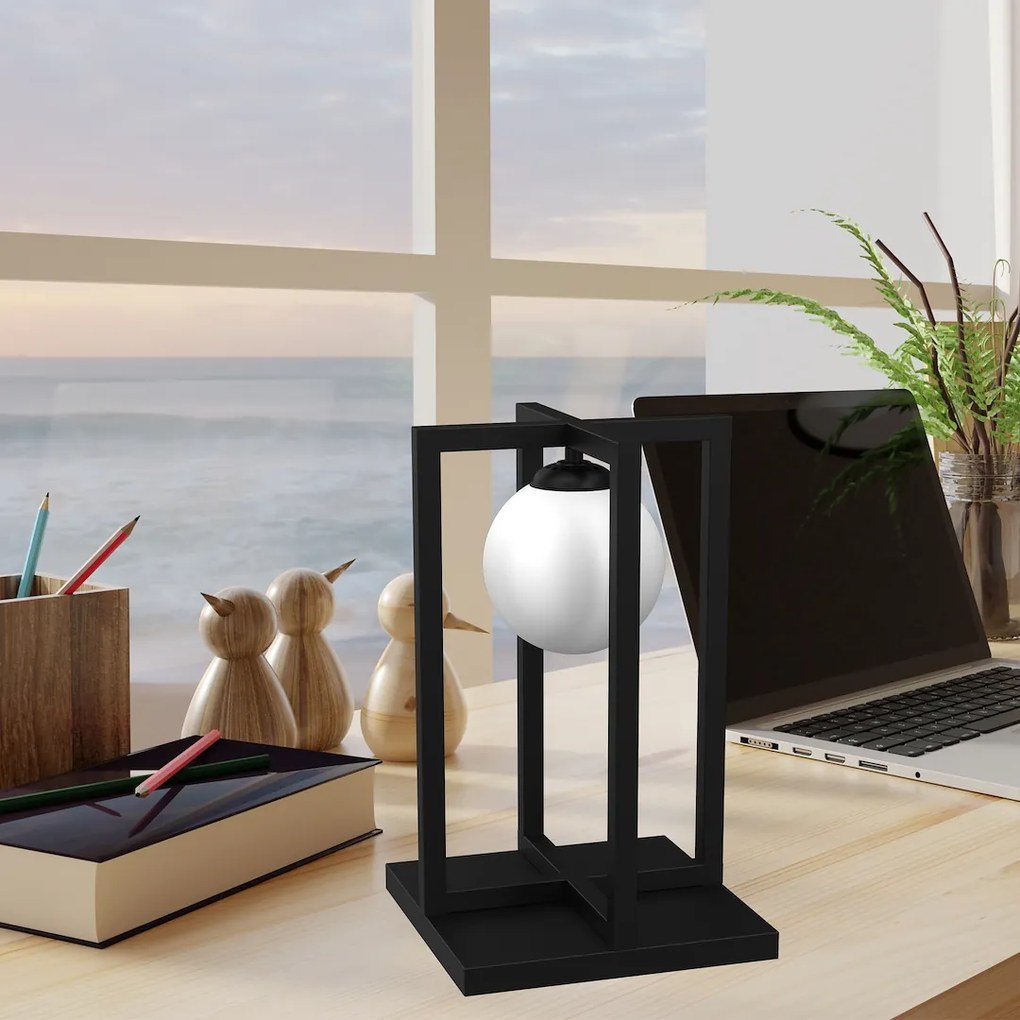 Stolná lampa Diego, 1x biele sklenené tienidlo, b